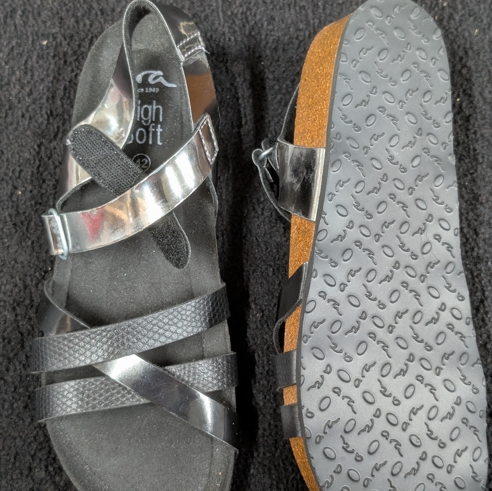 Ara Black and Silver High-Soft Sandals